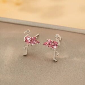 Earrings, Flamingo Earrings, Inlaid Pink Cubic zirconia, NEW